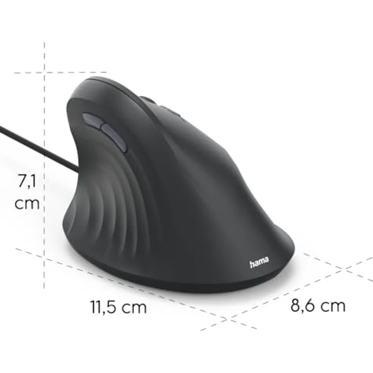Hama ECM-500R, Ergonomische vertikale Büro Maus mit 1800 DPI, 7 Tasten, kabelgebunden, Schwarz – Bild 5