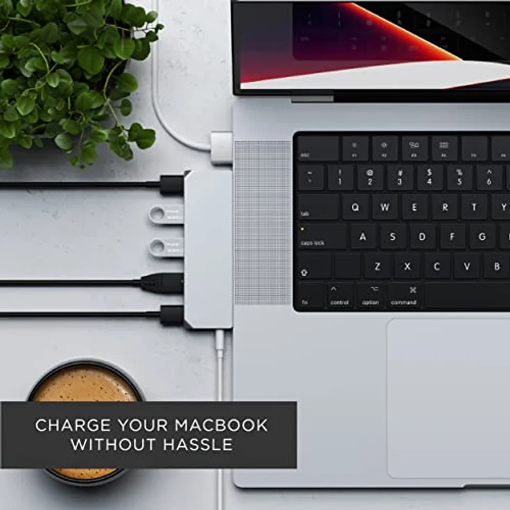 SATECHI USB-C Hub Multiport Adapter Pro Hub Mini – USB4, USB-A Daten, USB-C Daten, Gigabit Ethernet und Audioanschluss – Für M2/M1 MacBook Pro/Air (Silber) – Bild 3