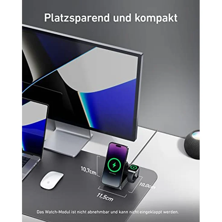 Anker 737 MagGo Charger (3-in-1 kabellose Ladestation) mit USB-C Kabel, Max. 15W Schnelladen, Kompatibel mit iPhone 14/13/12 Serie, Apple Watch S8, AirPods Pro (mit 30W USB-C Ladegerät) – Bild 5