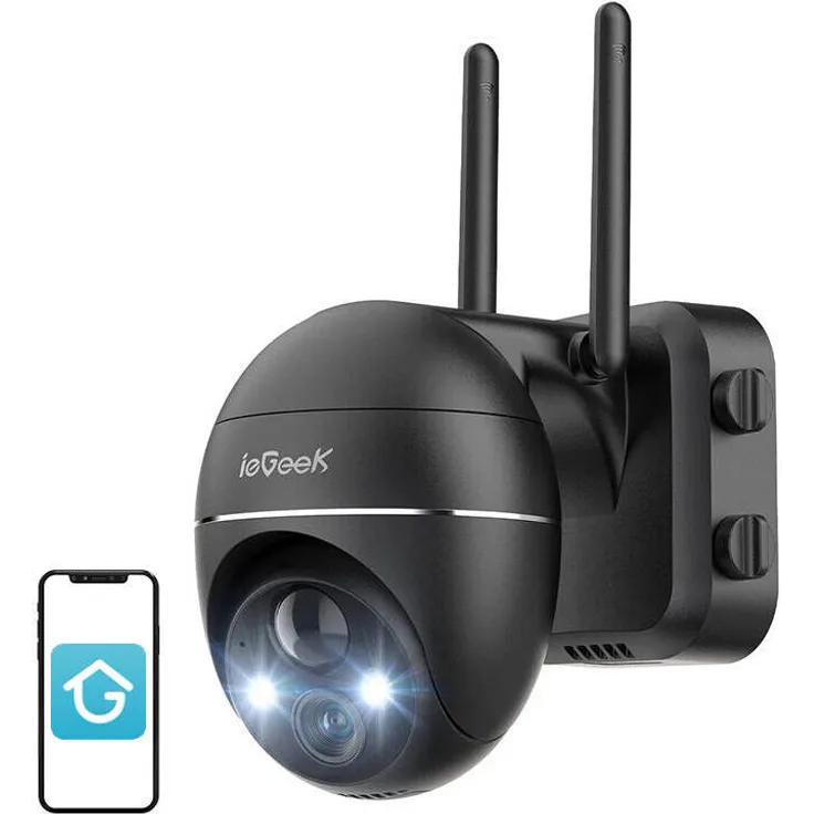 ieGeek Kabellose 3MP WiFi Außenkamera ZS-GX1S schwarz 5200mAh, 2K HD Videoauflösung, IP65 Wasserbeständigkeit, Zwei-Wege-Audio