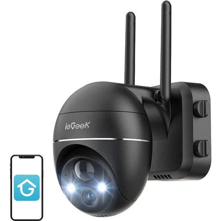 ieGeek Kabellose 3MP WiFi Außenkamera ZS-GX1S schwarz 5200mAh, 2K HD Videoauflösung, IP65 Wasserbeständigkeit, Zwei-Wege-Audio