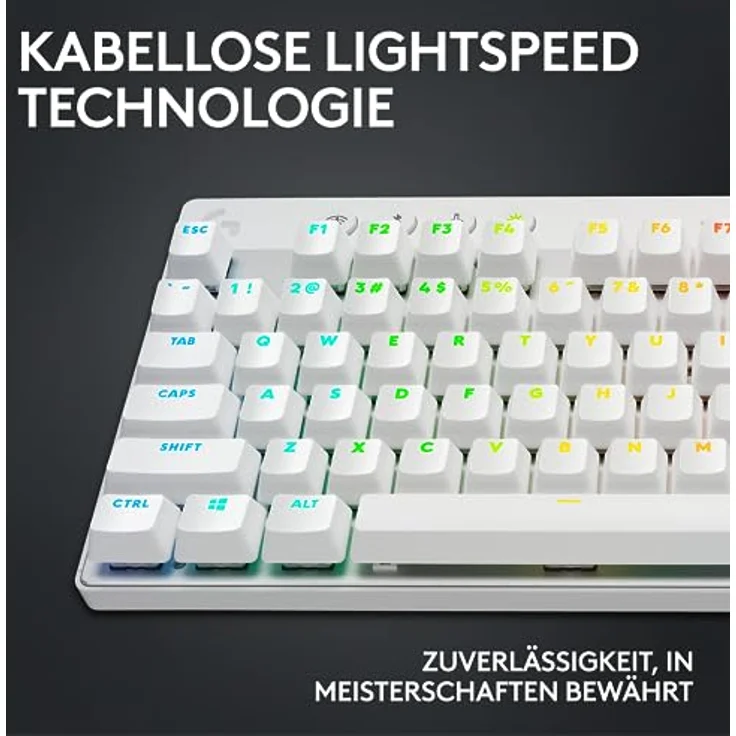 Logitech G PRO X TKL LIGHTSPEED kabellose Gaming-Tastatur, ultramobiles Design ohne Ziffernblock, LIGHTSYNC RGB, PBT-Tastenkappen, Tactile Switches (GX Brown), QWERTZ Deutsches Layout, Weiß – Bild 3