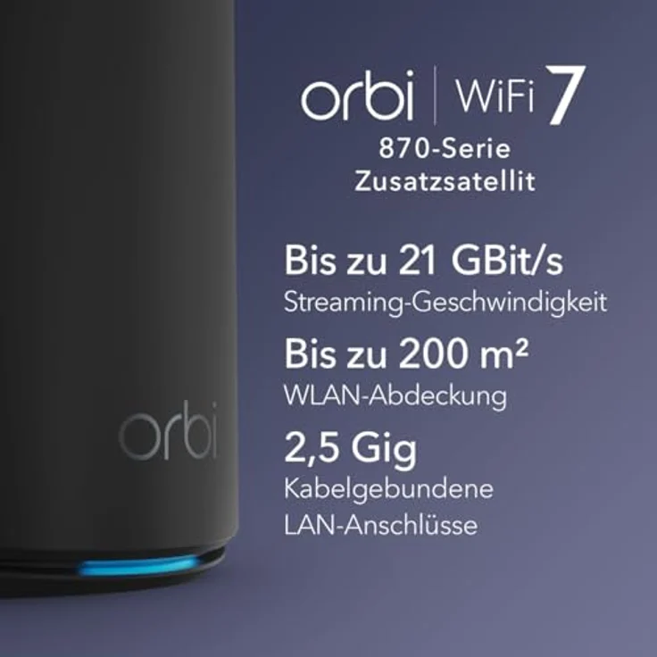 NETGEAR Orbi 870-Serie (RBE870B) Tri-Band WiFi 7-Mesh-Zusatzsatellit, bis zu 21 Gbit/s, Schwarz – Bild 2