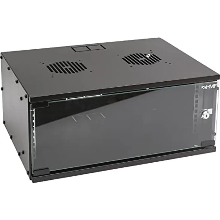 HMF 65704-02 Netzwerkschrank, Serverschrank 19 Zoll | 4 HE | 400 mm Tiefe | Glastür | Schwarz
