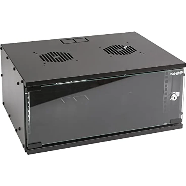 HMF 65704-02 Netzwerkschrank, Serverschrank 19 Zoll | 4 HE | 400 mm Tiefe | Glastür | Schwarz - Preisvergleich – Bild 1