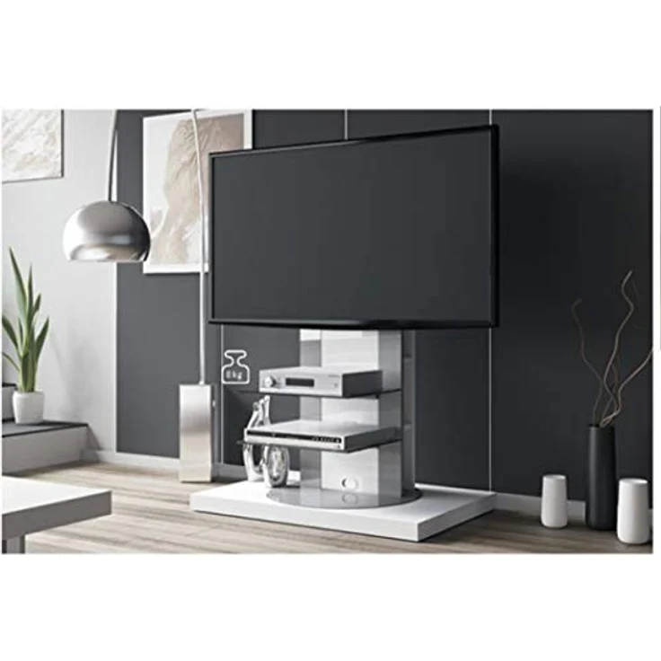 designimpex Fernsehtisch Roma H-777nw, Weiß Hochglanz, 360° drehbar für TV bis 65 Zoll, inkl. TV-Halterung – Bild 2