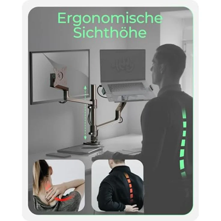 ICY BOX IB-MS622-T, Monitorständer für Monitore bis 32" & Notebooks bis 17,3", höhenverstellbar, VESA 75x75/100x100, mit Kabelmanagement und Silikonpads – Bild 3