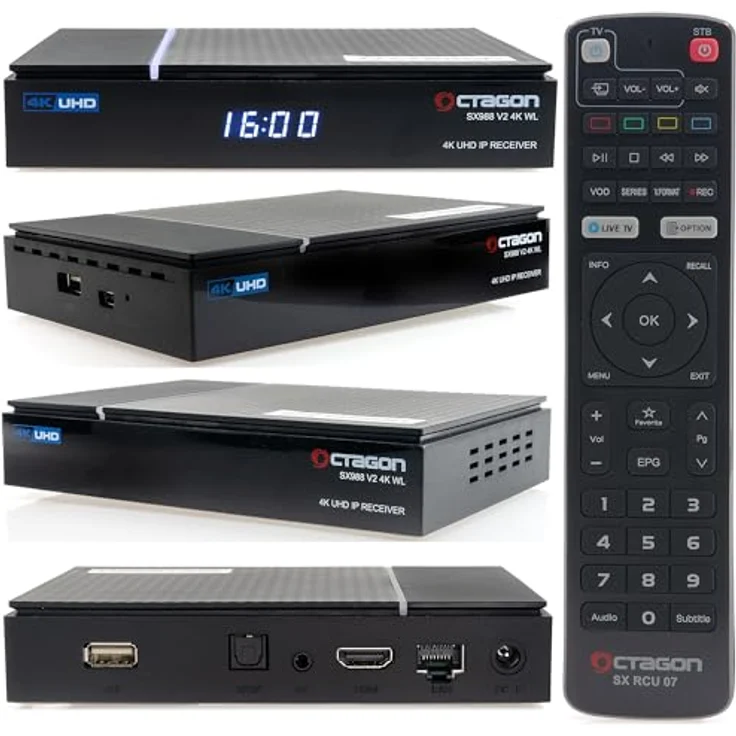Octagon SX988 V2, 4K UHD Linux Smart TV Receiver mit WLAN, HDMI CEC, Multiroom Client und lernbarer Fernbedienung – Bild 1