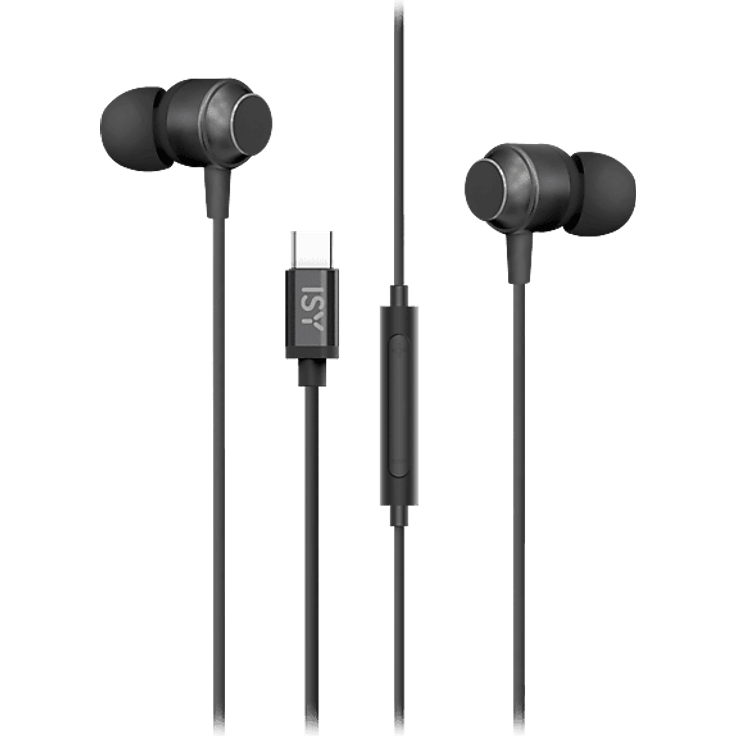 ISY IIE 1102-BK, In-ear Headset mit Type-C Anschluss und Silikon-Ohrteilen, schwarz