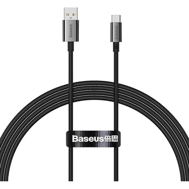 Baseus Schnell-Ladekabel USB-C 100W, 1,5m, USB/USB-C, schwarz, unterstützt 6A und 480 Mbps Datenübertragung – Bild 2