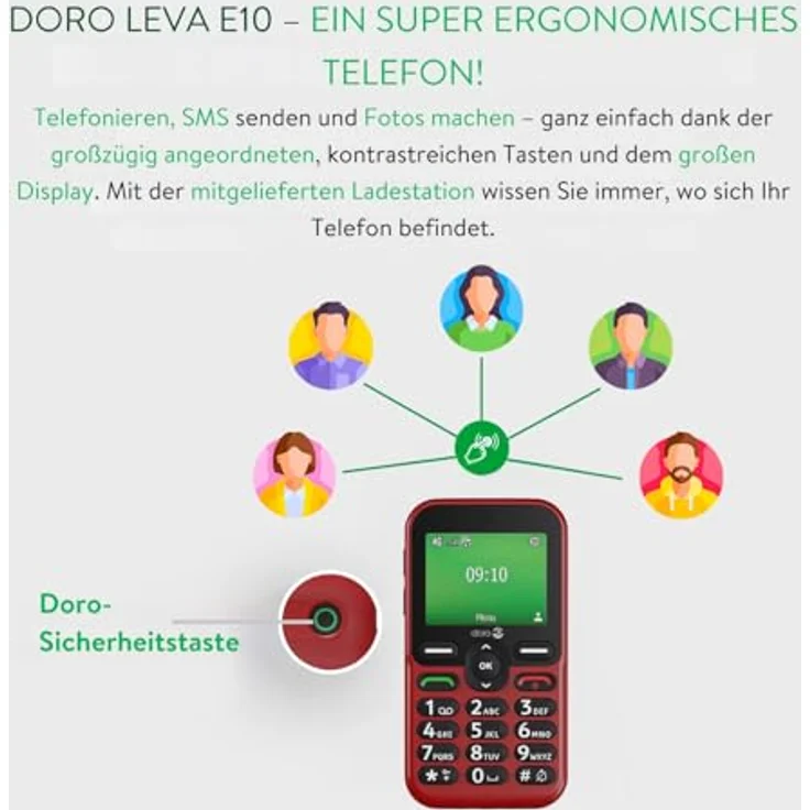 Doro Leva E10 4G Smartphone, 2.4 Zoll Display, 0,3 MP Kamera, Single SIM, rot – Bild 4