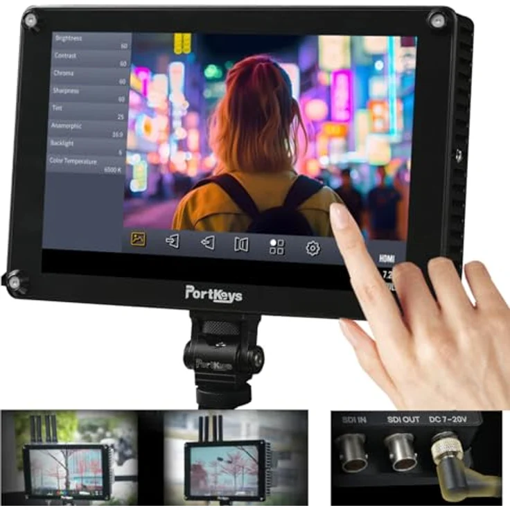 Portkeys HS8 Monitor 8" 1100nit High-Brightness Kameramonitor 3G-SDI/4K HDMI für DSLR Micro SLR, Aluminiumlegierung, Silber – Bild 1