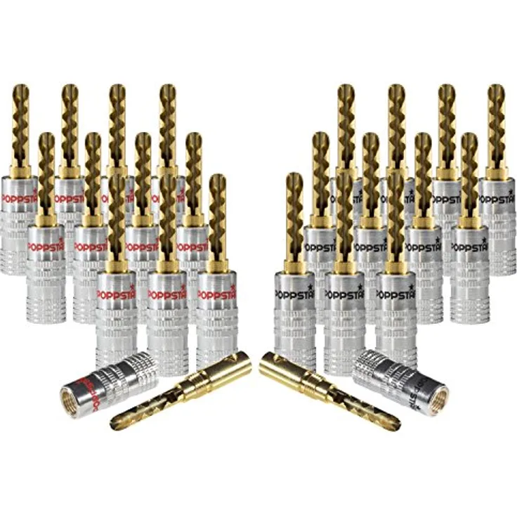 Poppstar 24x Hohl Bananenstecker, Bananas für Lautsprecherkabel (bis 6mm²), Lautsprecher, Receiver, 24k vergoldete Kontakte (12x schwarz, 12x rot)
