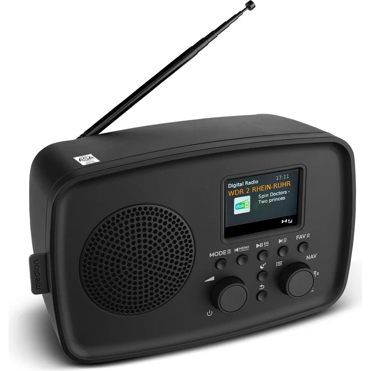 MEDION DAB Plus Radio DRE-1, DAB+ und UKW, Bluetooth 5.3, Radiowecker mit Tropfwasserschutz, Teleskopantenne, Schlummerfunktion, ASA-Notfallwarnsystem, schwarz