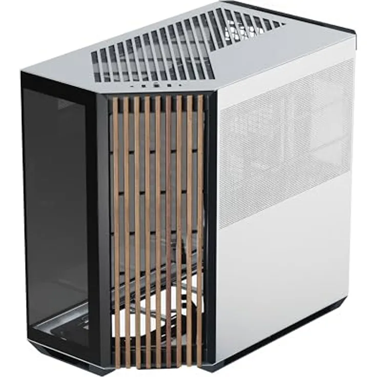 APNX V1 Gaming PC Gehäuse ATX Schwarz Weiß Holz - Mid Tower Gaming Case - Tempered Glass - Grafikkarten bis 395 mm, Radiatoren bis 360mm - für 10 120mm Lüfter - Panorama Hartglas