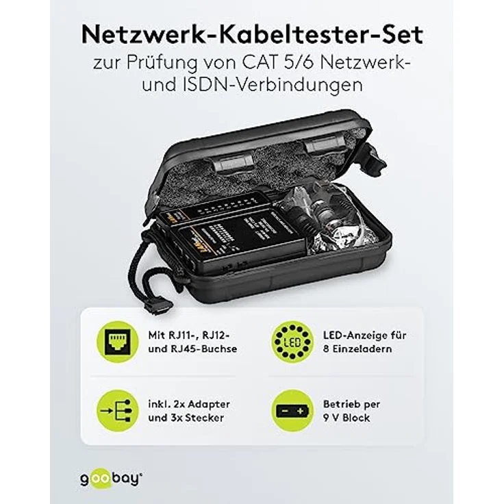 Leitungstester - Netzwerktester - Kabeltester für RJ11, RJ12, RJ45, ISDN, CAT5, CAT6, BNC – Bild 3