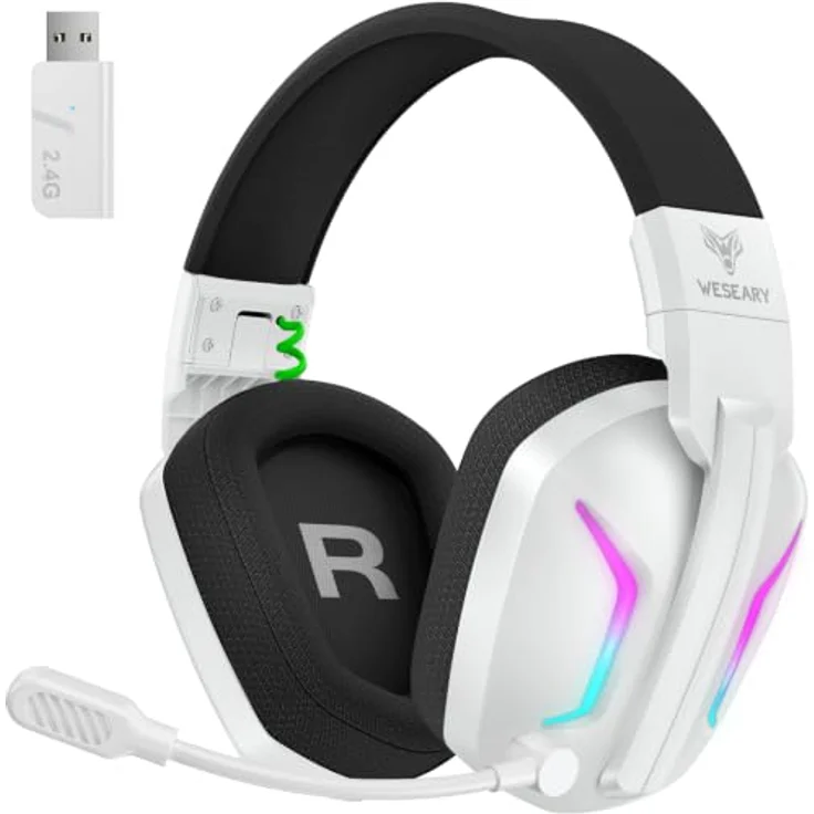 WESEARY Gaming Headset Wireless, Stereo-Sound mit dualen Mikrofonen, kompatibel mit PS5/PS4/PC, 30-35 Stunden Akkulaufzeit, Schwarz – Bild 1