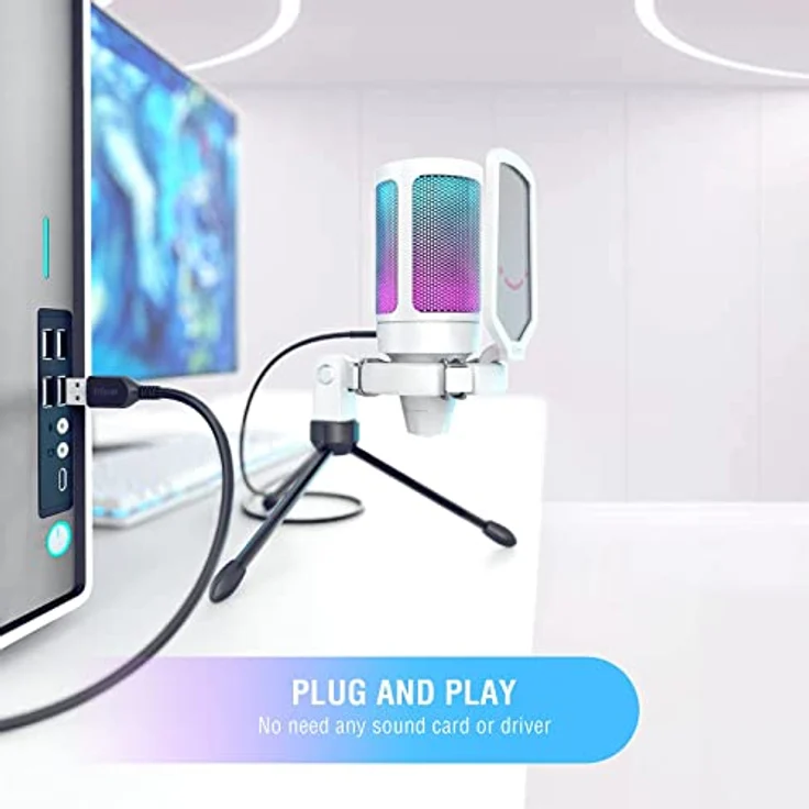 FIFINE Gaming Mikrofon PC, USB Microphone für PS4 PS5 Mac, mit Mikrofon Ständer, Stummschalttaste, Popfilter, Shock Mount, für Streaming Podcast Studio – Bild 5