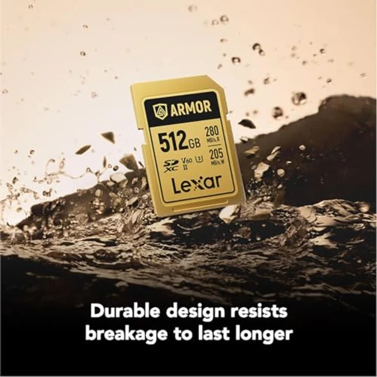 Lexar SDXC Pro Gold Series ARMOR UHS-II V60, 512 GB Speicherkarte mit Edelstahlkern, IP68, 280 MB/s Lesegeschwindigkeit, wasserdicht und stoßfest – Bild 5