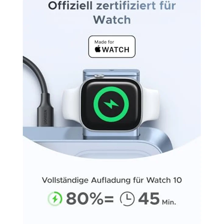 UGREEN 3-in-1 Magnetic Wireless Charger, Qi2 25 W, MagSafe-kompatibel, zusammenklappbar, Blau – Bild 4