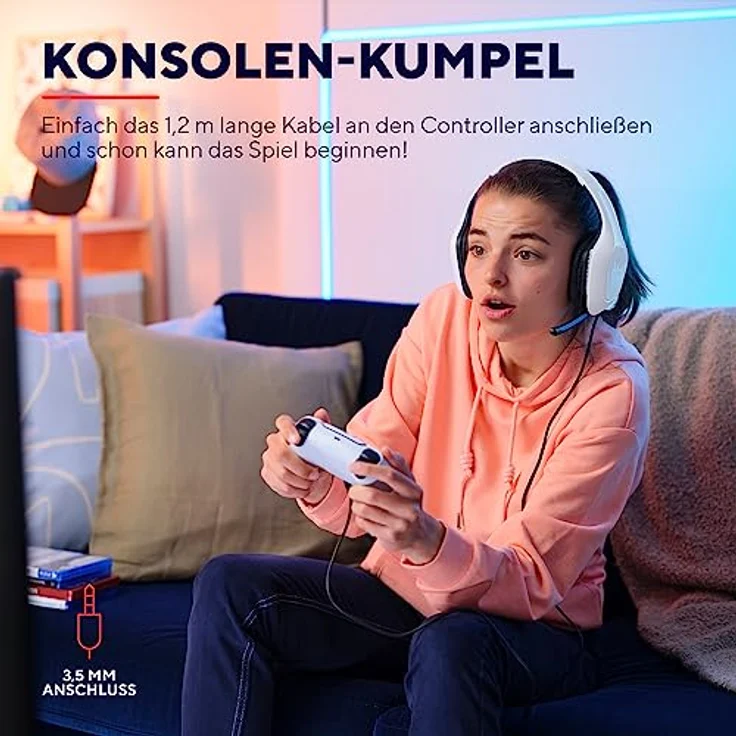 Trust Gaming GXT 415PS Zirox Leichtes Gaming Headset für Playstation 5 mit 50-mm-Treiber, 1,2 m Kabel, 3,5-mm-Audioanschluss, Hochklappbares Mikrofon, Over-Ear PS5 Kopfhörer mit Kabel - Weiß – Bild 4