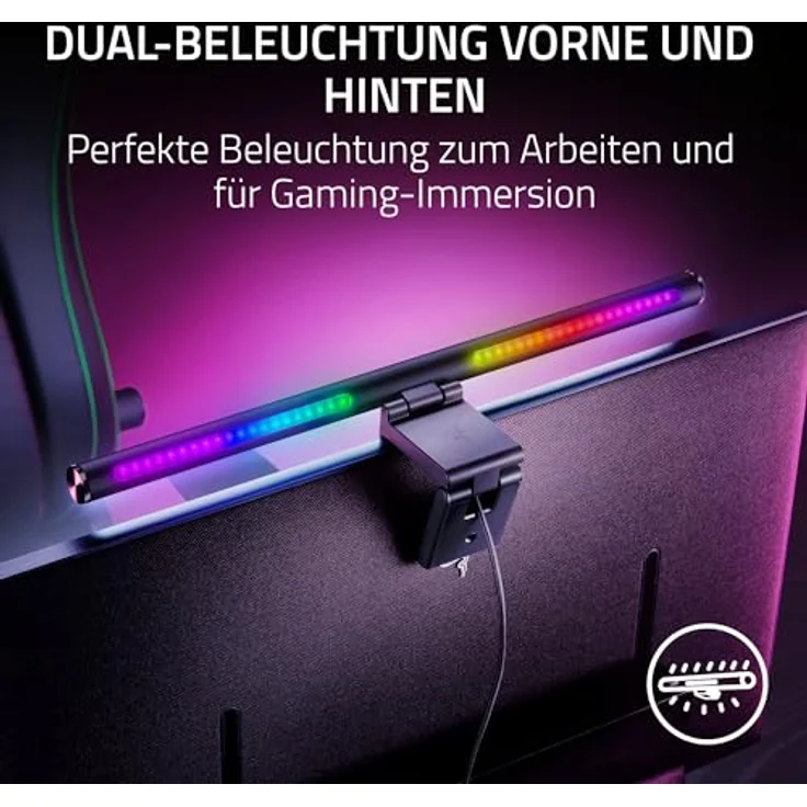 Razer Aether Monitor Light Bar, Computer Monitor Lampe mit RGB Beleuchtung, Touch Control, einstellbarer Farbtemperatur und Helligkeit, Schwarz – Bild 2