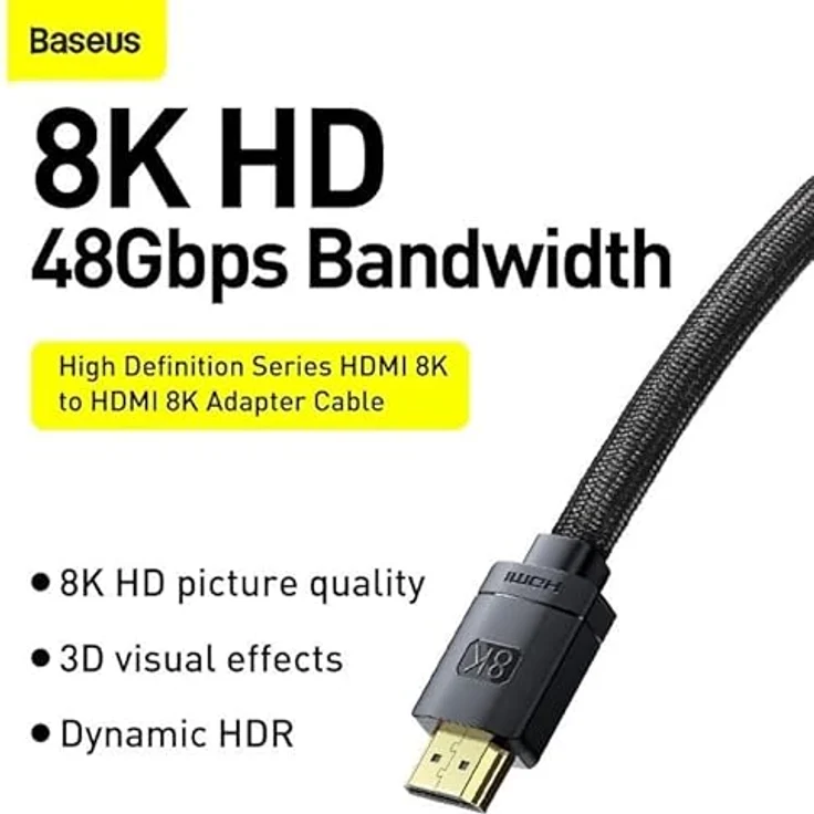 Baseus Premium 8K HDMI Kabel, 3D, High Definition Series, 2m, schwarz, unterstützt 8K @ 60 Hz, dynamisches HDR, HDMI 2.1 – Bild 2