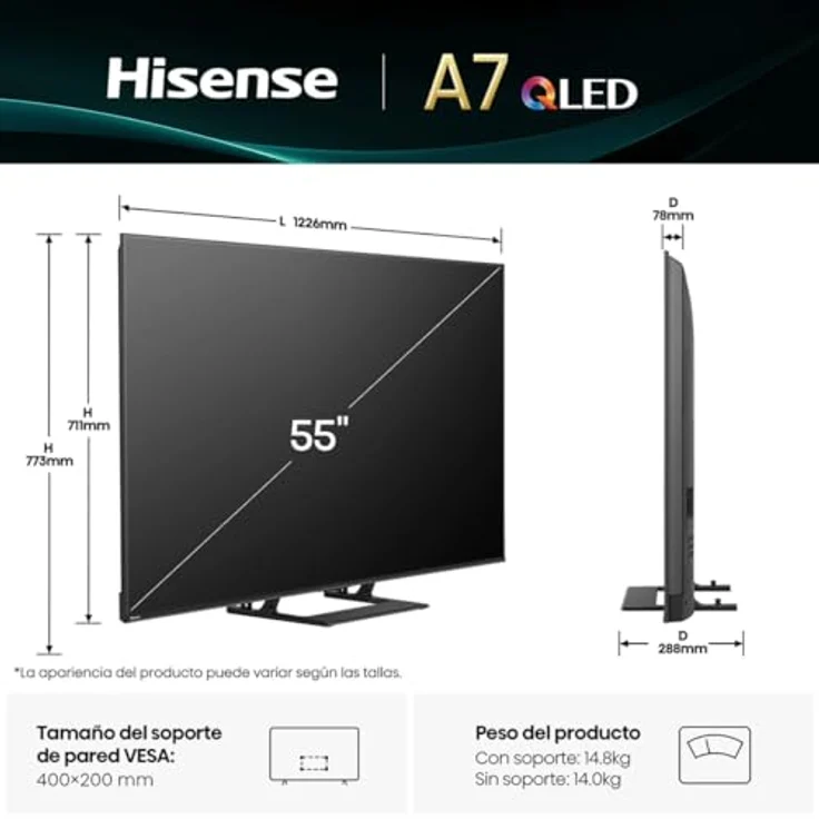 Hisense 55A7Q QLED TV mit Dolby Vision & Atmos, Subwoofer, VIDAA Smart OS und über 1 Mrd. Farben – Bild 2