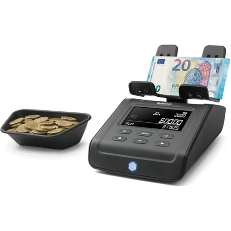Safescan 6165 Geldzählmaschine, automatische Münzrollenerkennung und Wertzählung für Münzen und Banknoten, schnelle Bargeldverwaltung, Zukunftssicher