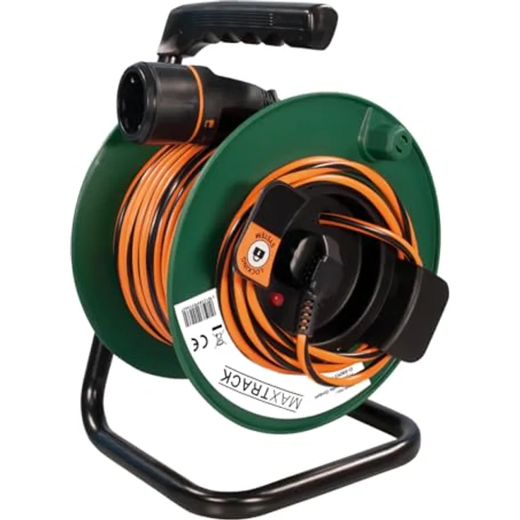 Maxtrack Verlängerungskabel CEE 7/7, Schutzkontakt-Winkelstecker auf verriegelbare Schutzkontakt-Kupplung, 5000 cm, robustes H05VV-F-Kabel mit Locksystem