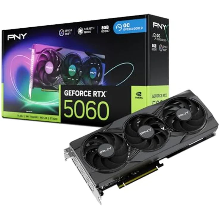 PNY GeForce RTX 5060, 8GB GDDR7 Grafikkarte mit 7680 x 4320 Pixel, PCIe x8 5.0, 3840 CUDA-Kerne, aktiv gekühlt – Bild 2