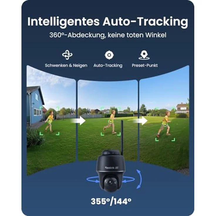 Reolink Argus PT Ultra, 4K Überwachungskamera Aussen Solar, 360°/140° Schwenk-/Neige, Auto-Tracking, WLAN Kamera Outdoor mit Farbnachtsicht, 2,4/5GHz WiFi, KI-Erkennung, Schwarz + Solarpanel – Bild 3