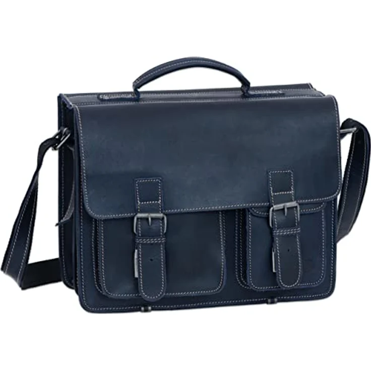 Greenburry Aktentasche Leder Schultasche XL Lehrertasche Tasche New Buffalo blau Damen Herren Schule Uni Arbeit – Bild 1