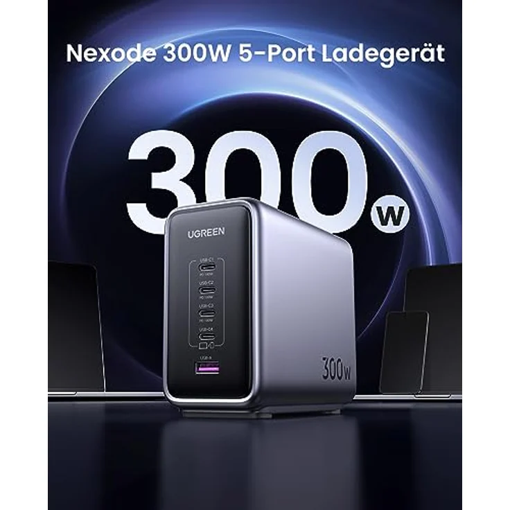 UGREEN Nexode USB C Ladegerät 300W PD 3.1 USB C Netzteil 5-Port GaN Charger 5-in-1 Ladestation kompatibel mit MacBook Pro 2021 16", MacBook Air, Surface Book, iPhone 15 Pro Max, 15 Pro, 14, Rog Ally – Bild 2