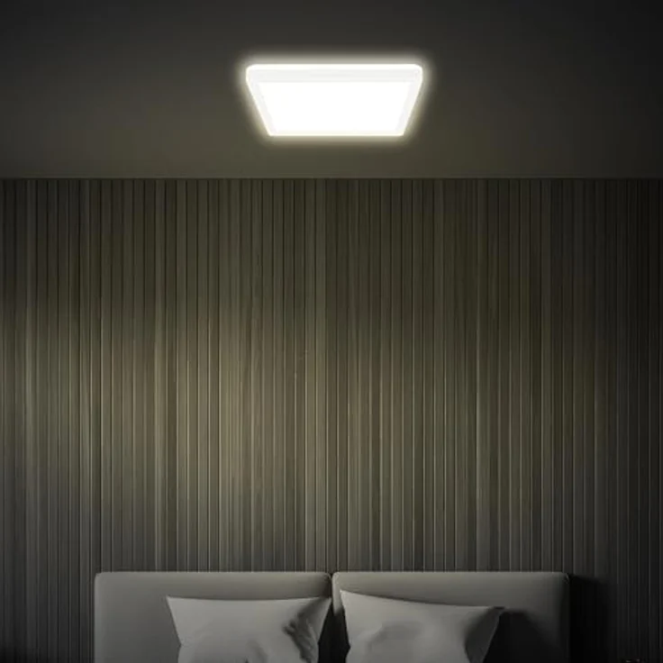 BRILONER LED Deckenlampe mit indirektem Licht, flach, neutralweißes Licht, 24x24x3 cm, Weiß – Bild 4