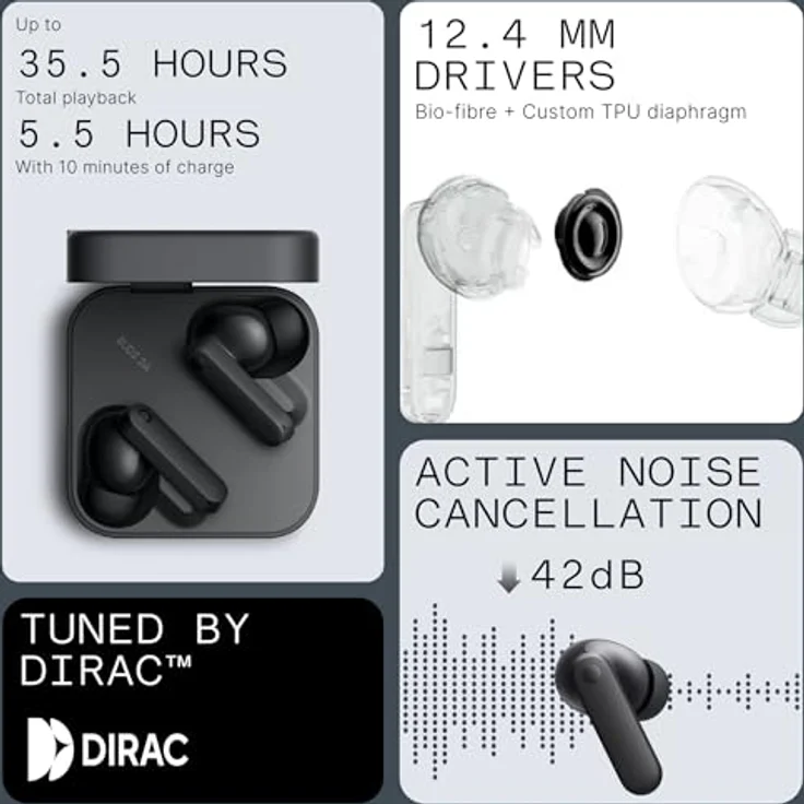 CMF BY NOTHING CMF Buds 2a, Bluetooth-Kopfhörer mit 12,4-mm-Treiber und Geräuschunterdrückung bis 42 dB, Schwarz – Bild 4