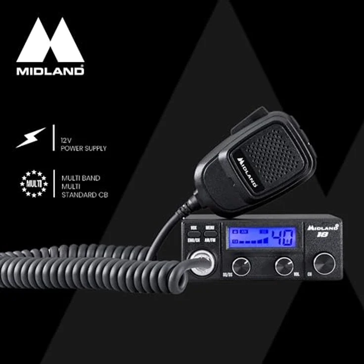 Midland CB-Fahrzeugfunkgerät MIDLAND 18, 4 W Leistung, digitales Rauschsperrensystem, mehrfarbiges Display, Zigarettenanzünderanschluss – Bild 7