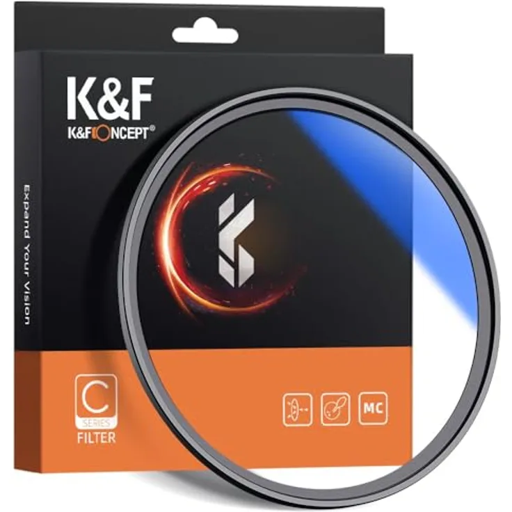 K&F Concept MC UV Filter 77mm, antireflektierend blauschichtend, 94% Lichtdurchlässigkeit, ultradünner Rahmen