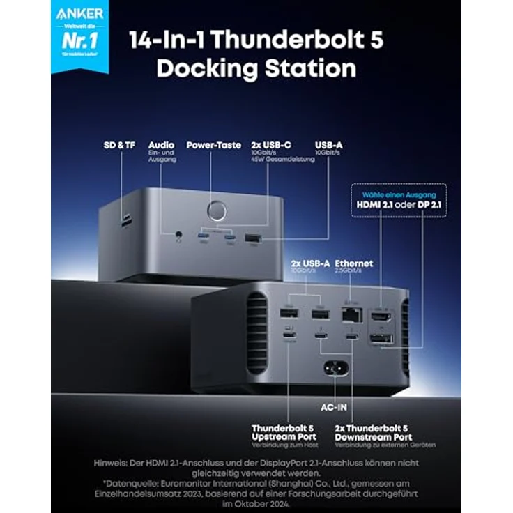 Anker Prime TB5 Docking Station, 14 Ports Thunderbolt 5 mit 140W Max. Laden, 120 Gbit/s Transfer, 8K-Display und Kühlsystem – Bild 2