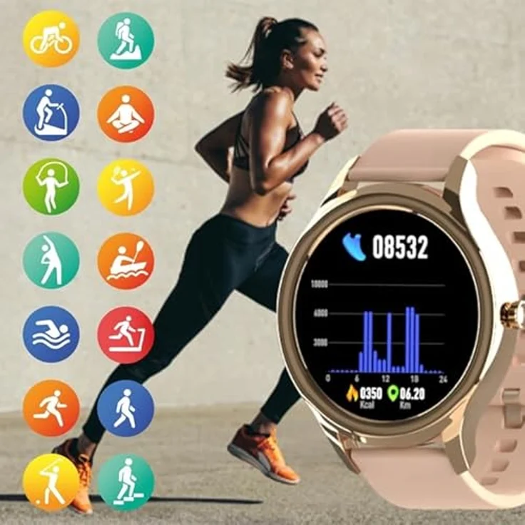 FOREVER Smartwatch Damen Gold Forevive SB-340 1.32 Zoll - Sportuhr mit Schrittzähler Fitness Tracker Herzfrequenz Schlaftracker SpO2 Überwachung - Smartwatch Wasserdicht IP68 - iOS/Android – Bild 4