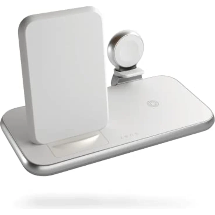 ZENS Stand+Watch 2x10W Aluminium 4in1 kabelloses Ladegerät (Apple & Samsung Fast Charging, Qi/MFi-Zertifiziert, Netzteil + Kabel inklusive) Weiß – Bild 4