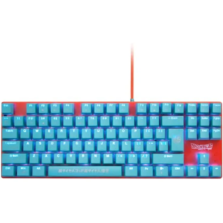 Blade Gaming Dragon Ball Super GOKU, Tenkeyless mechanische Tastatur mit Blue Switches und RGB-Beleuchtung, kabelgebunden, USB, blau-orange