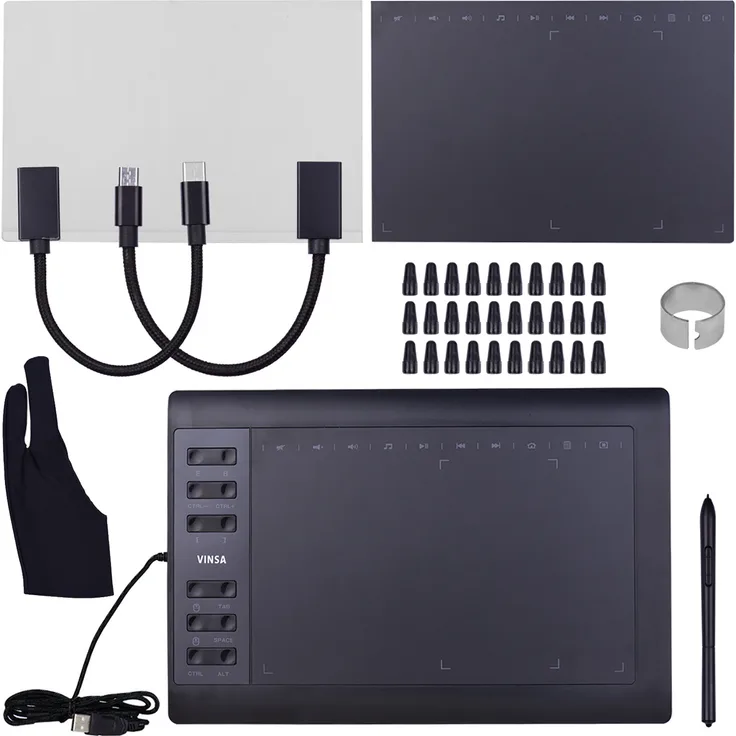 Bisofice Professionelles Grafik-Zeichentablett 10 x 6 Zoll mit 8192 Stufen Stylus PC/Laptop-Verbindung Schwarz für Online-Kurs zum Malen und Gestalten