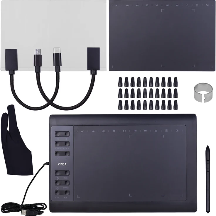 Bisofice Professionelles Grafik-Zeichentablett 10 x 6 Zoll mit 8192 Stufen Stylus PC/Laptop-Verbindung Schwarz für Online-Kurs zum Malen und Gestalten
