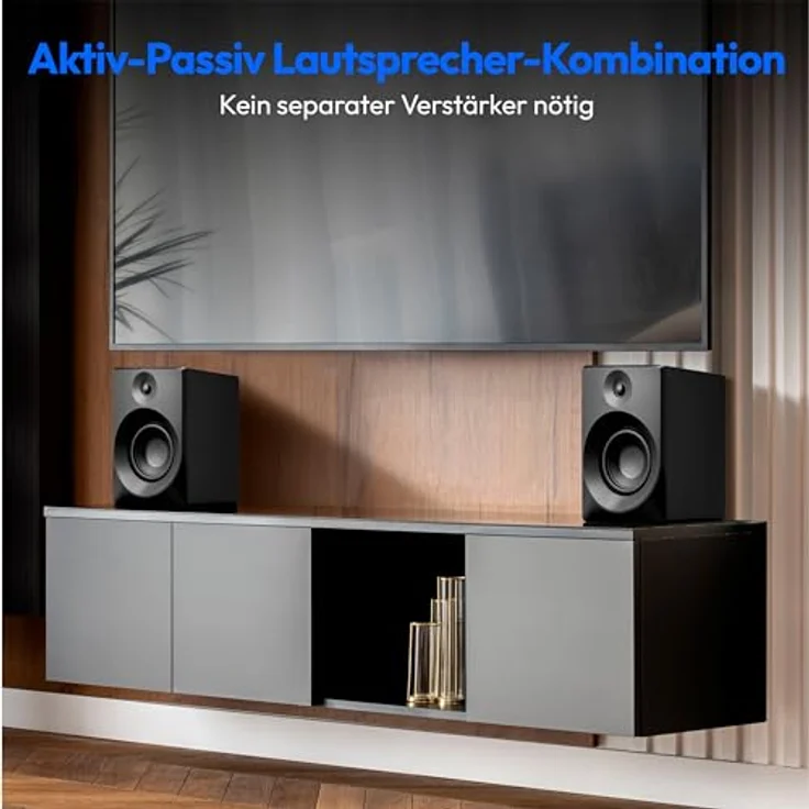MEDION P61925 Regallautsprecher (aktive und passive, Holzgehäuse, Bluetooth5.0, 2 Wege System, integrierter Hochtöner und Subwoofer, Drehregler, optischer Eingang SPDIF, Line In RCA, 2X 50 Watt RMS) - Preisvergleich – Bild 4
