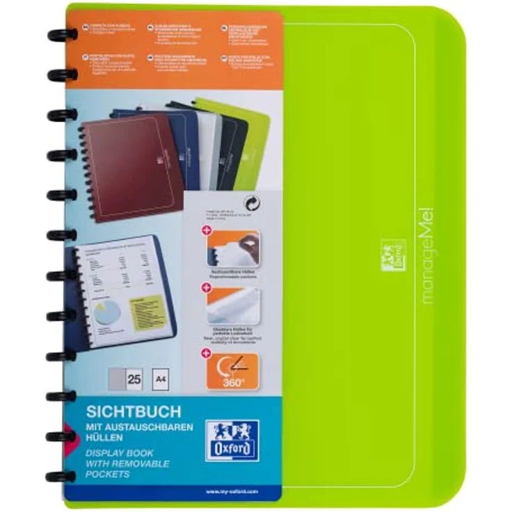 OXFORD Präsentationsordner Oxford Ringmappe manageMe! vario-zipp, DIN A4, grasgrün - Flexibles Sichtbuch für Profis – Bild 2