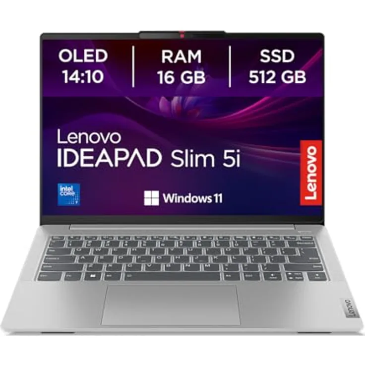 Lenovo IdeaPad Slim 5i Laptop | 14" OLED WUXGA Display, Intel Core i7-13620H, 16GB RAM, 512GB SSD, Windows 11 Home, QWERTZ, Luna Grau, 3 Monate Premium Care