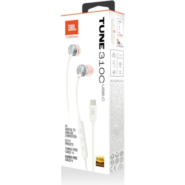 JBL Tune 310 C Kopfhörer – Kabelgebundene In-Ear-Kopfhörer Pure Bass Sound, Mikrofon und USB-C-Anschluss – Weiß – Bild 5