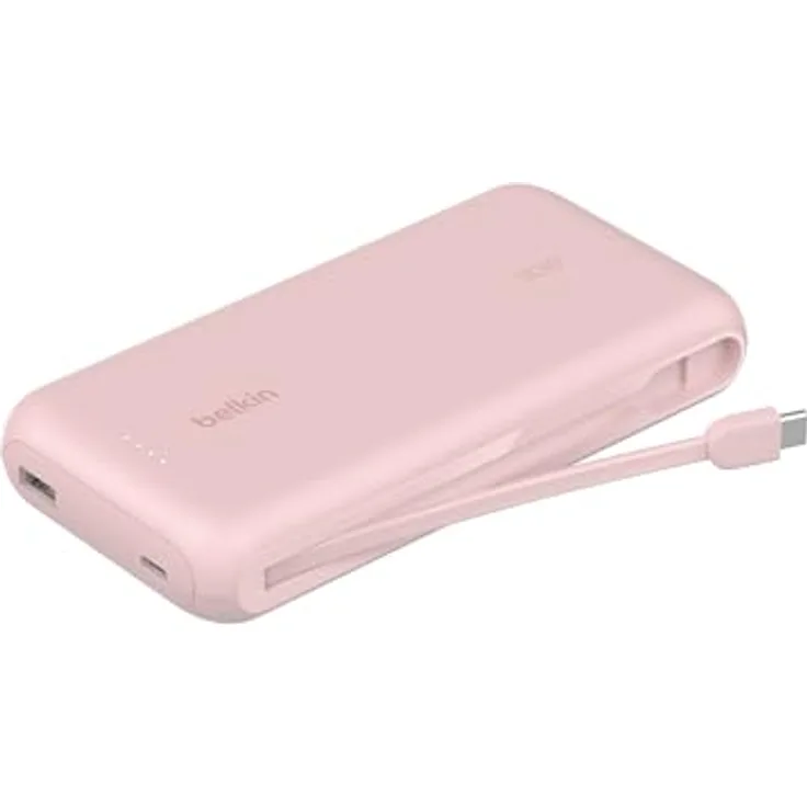 Belkin Portable Powerbank 20K PD 30 W mit integriertem Kabel, USB-C Power Delivery, Rosa