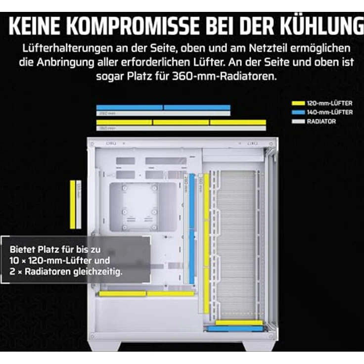 Corsair 3500X Mid-Tower ATX PC-Gehäuse - Gehärtetes Panorama-Glas - Umgekehrte Verbindung Motherboard-Kompatibel - Keine Lüfter Enthalten - Weiß – Bild 4